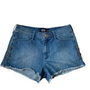 2/$30‎ Hollister High Rise Denim Short Shorts Women Size 28 Blue Cut Off Y2K